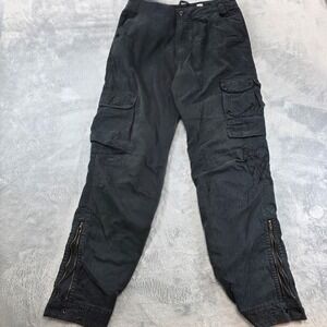 Rocawear Mens 34 Black Cargo Pants Original Fit Zip Ankle Y2K Embroidered Logo
